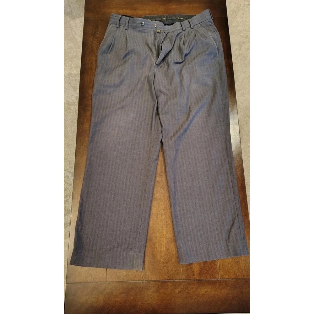 Louis Philippe Mens Grey Herringbone Pleated Dress Pants Terry Rayon Size 34